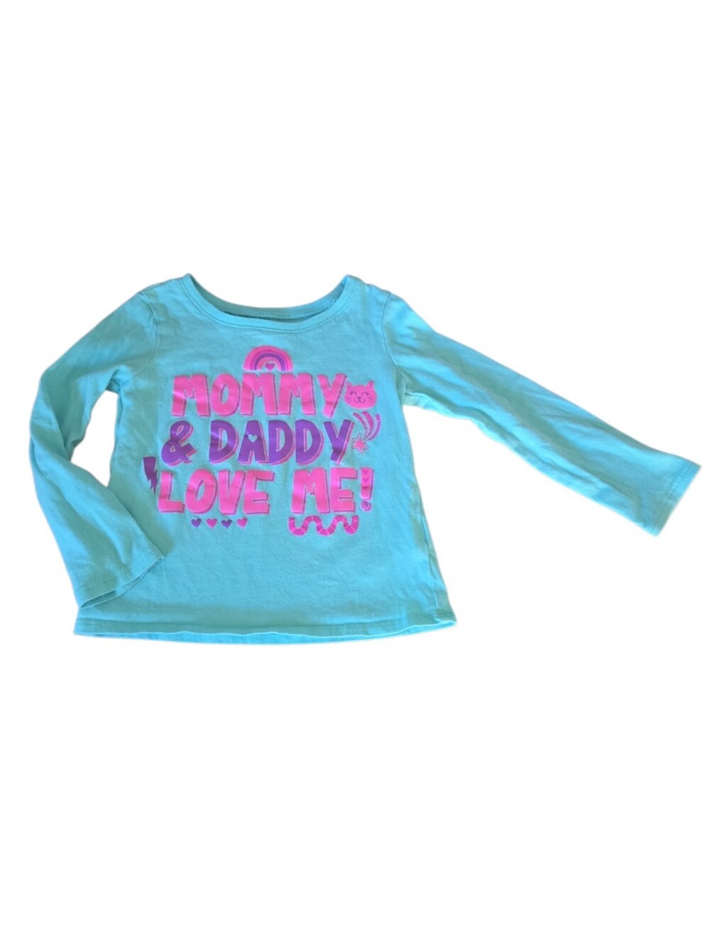 The Children's Place 3t Cat Aqua Long Sleeve Tee Pink Graphic Mommy Love Me